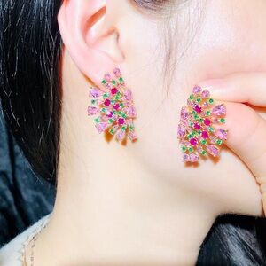 Elegant Pink and Green Crystal Earrings
